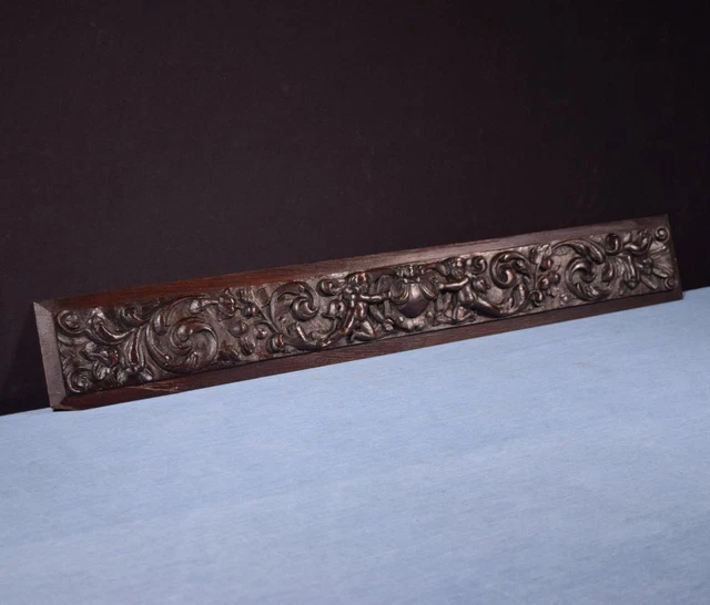 *French Antique Highly Carved Architectural Trim Panel in Solid Oak w/Cherubs 3
