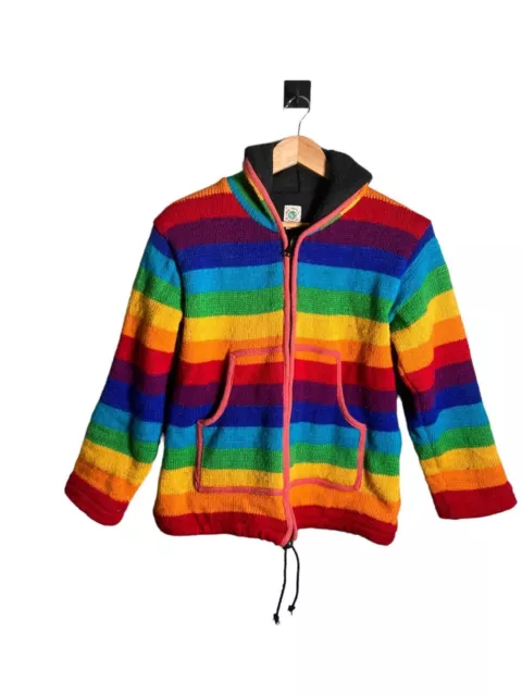 One World Hoodie Womens Size S Multicolour 100% Wool Rainbow Long Sleeve