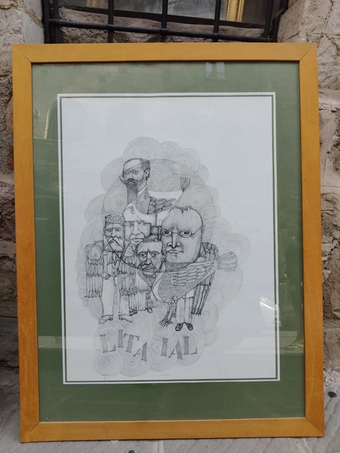 Disegno A China Satirico Personaggi Politici Garibaldi Lucio Manna 1977 Perugia