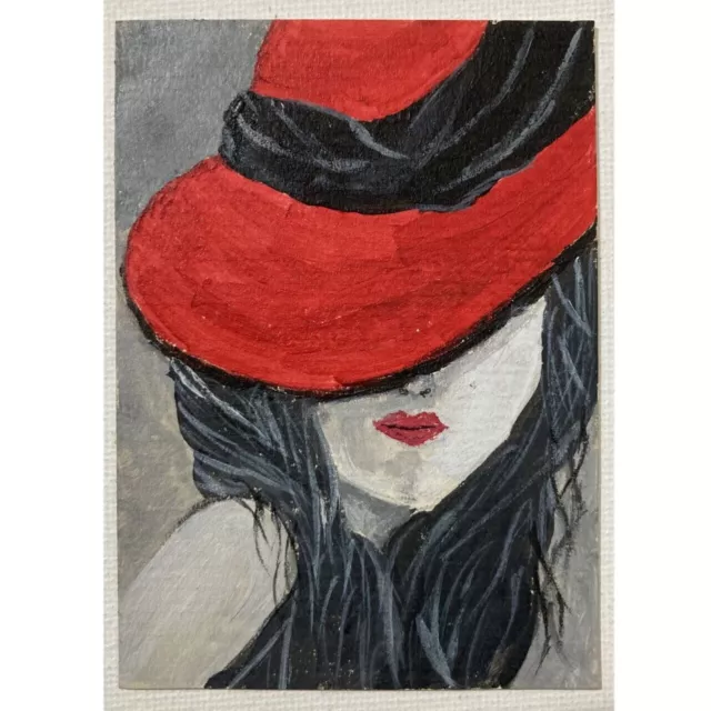 ACEO ORIGINAL PAINTING Mini Art Card People Girl Woman Fashion Lady Ooak