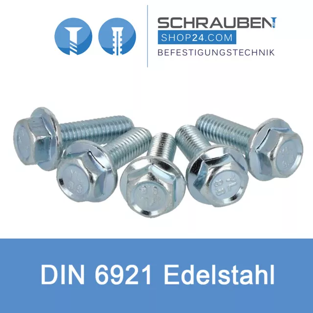 Bundschrauben Flanschrauben DIN 6921 Edelstahl A2 Sperrzähne M4 M5 M6 M8 M10 M12