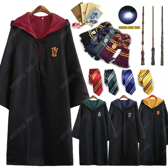 UK Harry Potter Gryffindor Ravenclaw Slytherin Robe Cloak Tie Costume Wand Scarf