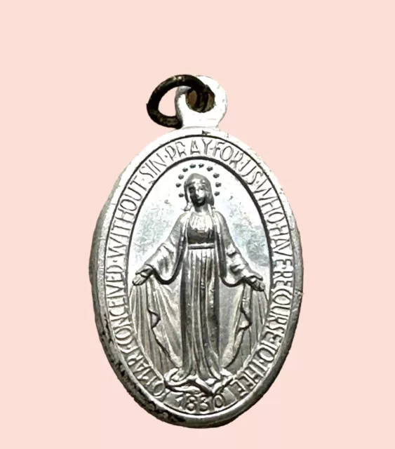 Vintage Miraculous Medal Silver Miniature Charm  Spiritual Woman