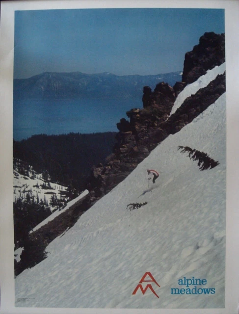ALPINE MEADOWS LAKE TAHOE SKIING 1972 Rare 21x29 LINEN BACKED NM