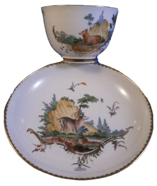 Antiguo 18thC Frankenthal escena gamuza y platillo escena de porcelana