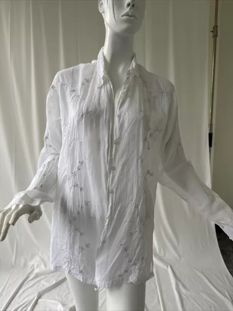 Vintage Raimen Button Shirt Embroidered Floral Cotton Women Medium