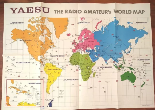 Vintage YAESU Amateur Radio Map of the World 28.5"X40" HAM RADIO ADVERTISING