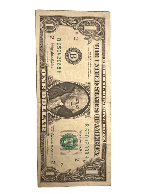 Old 1 dollar bill Mid Cut B65042088H #1999