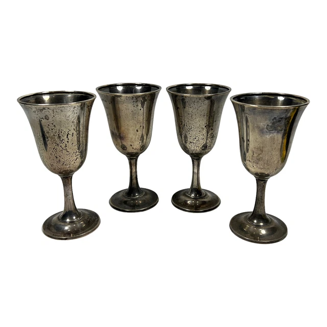 Set of 4 Antique Wallace 925 Sterling Silver #16 7" Water Wine Goblets Lot 572G