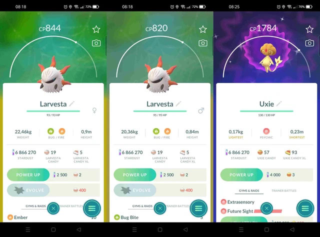 2xLarvesta Shiny 2xUxie 2xKecleon Delphox Houndoom Larvitar Muk Ditto PG MiniAcc