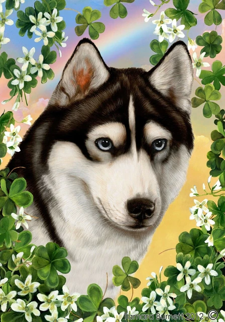 Clover Garden Flag - Blue-Eyed Black and White Siberian Husky 314371