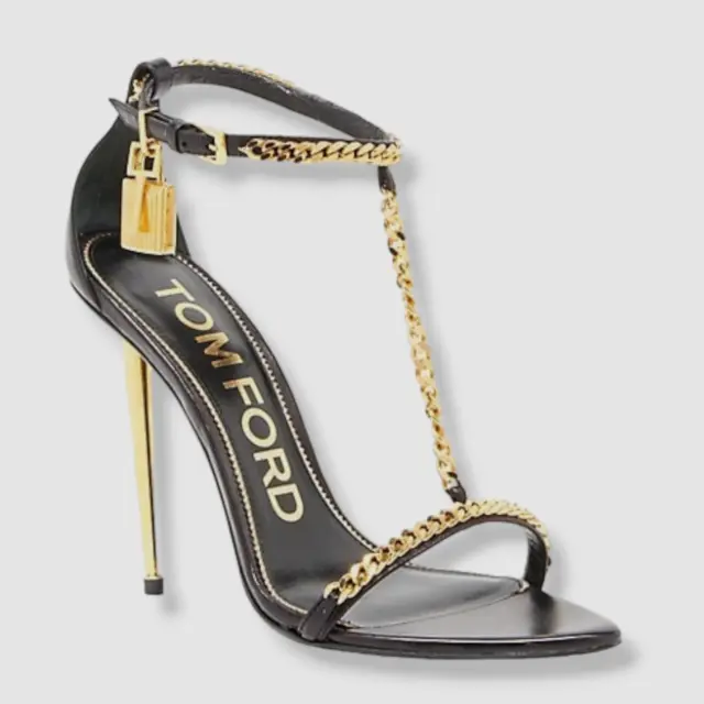 $1850 Tom Ford Women's Black Chain Point-Toe Stiletto Heel Shoe Sz US 7/EU 37
