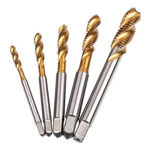 5 Pcs M3 M4 M5 M6 M8 Titanium Coated HSS Spiral Flute Metric Taps Set