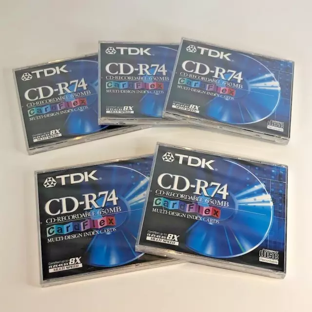 5 TDK CD-R74 CD-beschreibbar CardFlex 650MB 74 Minuten Multi-Design Karteikarten versiegelt