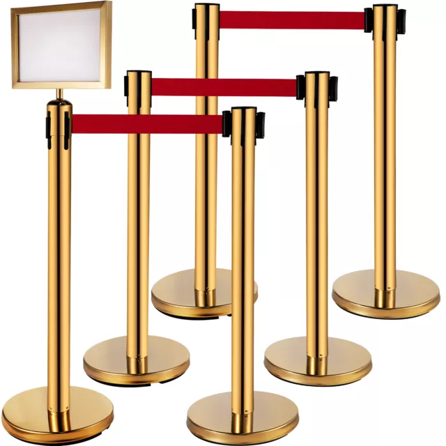 VEVOR Stanchion Sets Queue Barrier Crowd Control Poles Gold w/ Sign Frame 6Pcs