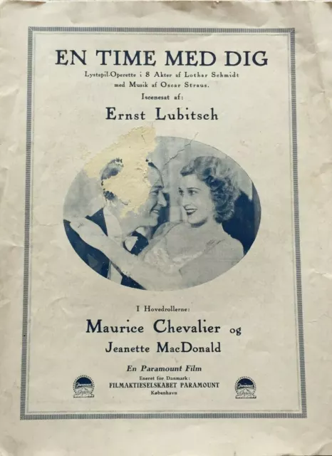 One Hour With You Maurice Chevalier Jeanette M 1932 Vtg Old Danish Movie Program