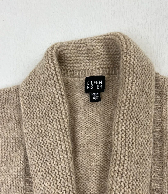 Eileen Fisher beige Wollmohairmischung Strick offene Vorderseite Strickjacke Pullover Gr. L 2