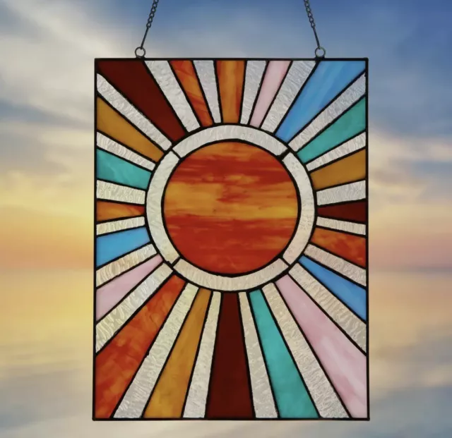 14.5"H Lila Multicolor Sunburst Stained Glass Window Panel