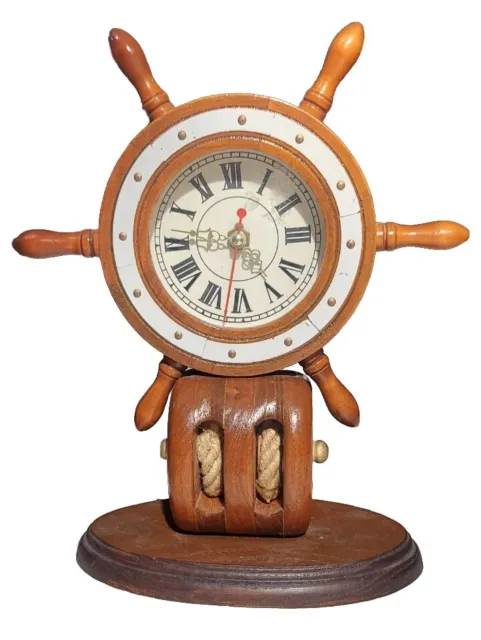 Heritage Mint Ltd Wood Nautical Ship Wheel Mantle Quartz Clock Glass Front 13"
