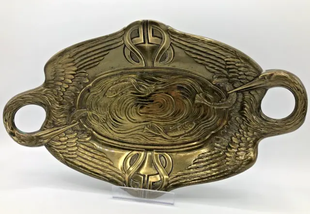 Antique french Art Nouveau brass repousse tray early 1900's