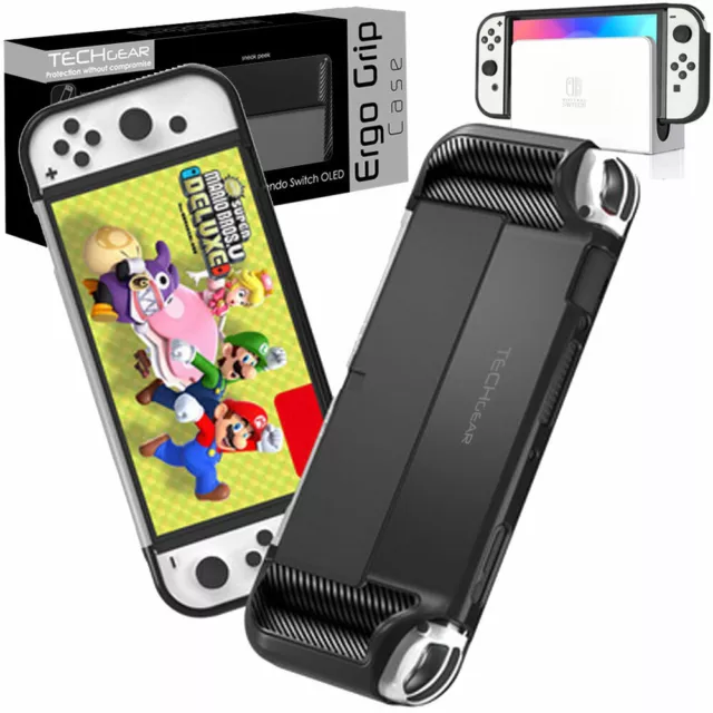 for Nintendo Switch OLED Soft TPU, Docking, Hand Grip, Stand Case Cover, BLACK