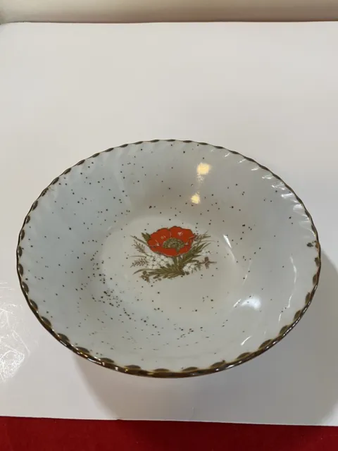 Japanese OTAGIRI Bowl. Red Poppy Ctr- Brown Speckles & Rim. VGC NO FLAWS.