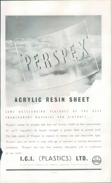 WWII ICI Aircraft Perspex  Advert Original from Janes aircraft 1942