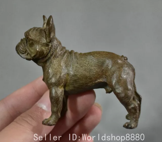 2.8" Old Chinese Red Copper Fengshui Animal 12 Zodiac Year Dog Statue Sculpture