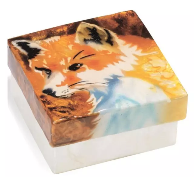 Red Fox Handcrafted Capiz Oyster Shell trinket Box Philippines 3 inch