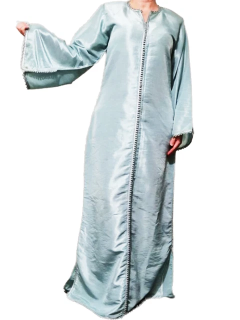 Robe Caftan Marocaine Mauve Argenté – Brodée Main, Doublée, Taille Unique Pour Un Mariage Sublime