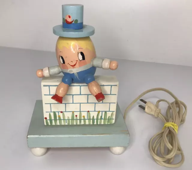 Vintage Mid Century Humpy Dumpty Wooden Handpainted Nursery Nightlight Lamp