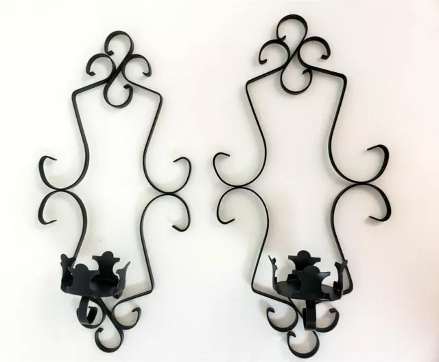 2 Candle Sconce Holder Metal Wall Mount scroll pattern matching 16.5in  Black