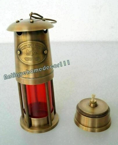 Antike Messing-Bergmann-Öllampe, nautische maritime Laterne, 15,2 cm, mit... 3