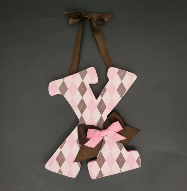 8" X Letter Baby Shower Girls Nursery Pink Brown Bows Wall Wood Hanging Decor