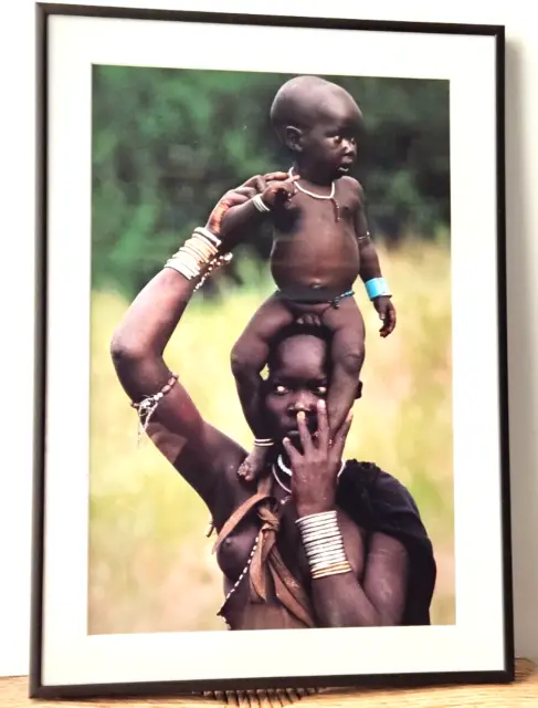African Omo Tribe~16" Framed Color Photograph~Mom & Baby~SW Ethiopia UNESCO