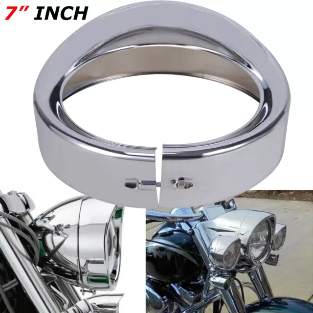 CHROME 7& HEADLIGHT Trim Light Ring Visor Bezel for Harley CVO Road