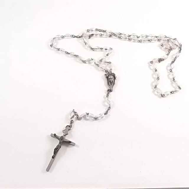 Vintage Catholic Rosary Crucifix Cross Faceted Glass Bead Aurora Borealis