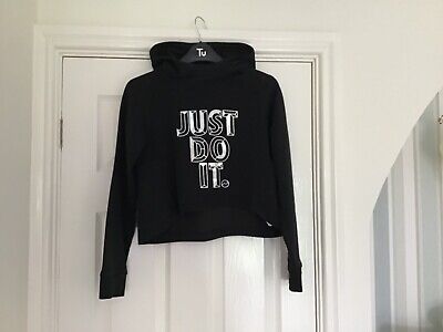 Girls Black Cropped Holographic Print Hoodie by Nike, Size L