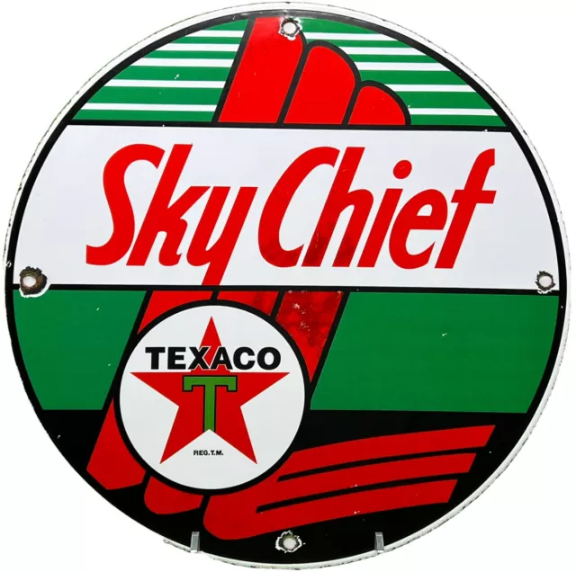 Vintage Texaco Sky Chief Porcelain Sign Gas Station Pump Plate Texas Motor Oil