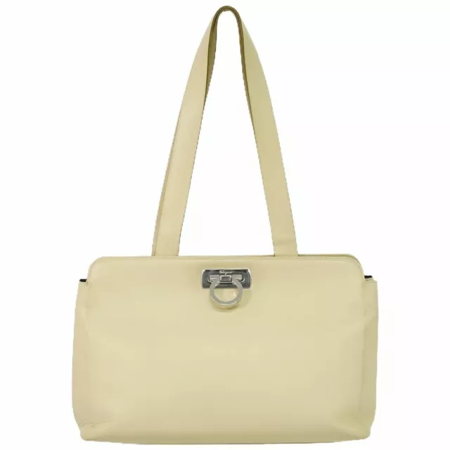 Salvatore Ferragamo Gancini Shoulder Bag Tote Leather Beige