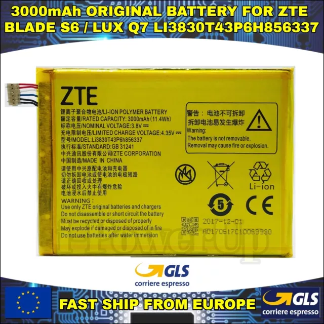 BATTERIA BATTERY ZTE BLADE S6 LUX V580 Q7 A570 G719 LI3830T43P6H856337 3000mAh