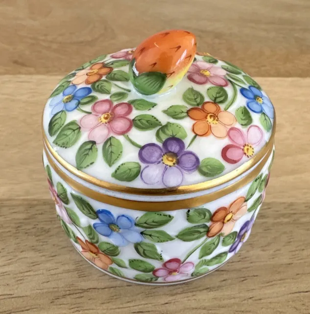 Herend Hand Painted Floral 6203 Strawberry Finial Round Covered Trinket Box