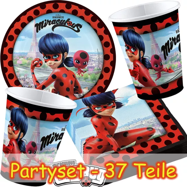 MIRACULOUS LADYBUG PARTY SET - 37tlg Kindergeburtstag Kinder Geburtstag Deko Bug