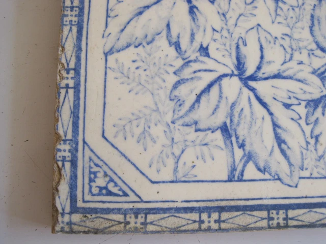 Antique Victorian 6" Blue & White Floral Tile - Mansfield Bros C1895 4