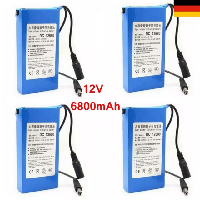 4 Stück Wiederaufladbarer Li-Io-Akku 12V 6800mAh für Drahtlose CCTV Kamera Lampe