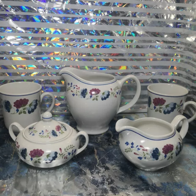 BHS Priory Large Milk Jug - Sugar Bowl - 2 Coffee Cups & Cream Pour Jug 5 Piece