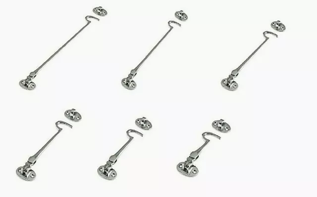 Polished Chrome Heavy Duty Silent Cabin Hook and Eye - 2"/3"/4"/6"/8"/10"/12"