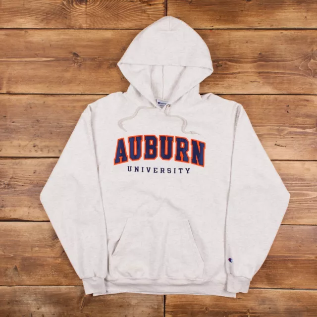 Vintage Champion College Hoodie L Auburn University Arch Logo Grey Sweatshirt