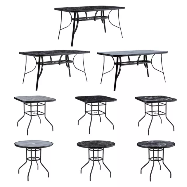 Marble Garden Patio Dining Table Outdoor Cafe Furniture Tables Glass Metal Stand