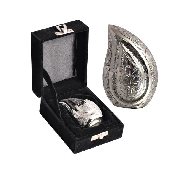 Mini keepsake cremation urn small memorial teardrop token ashes urn black silver
